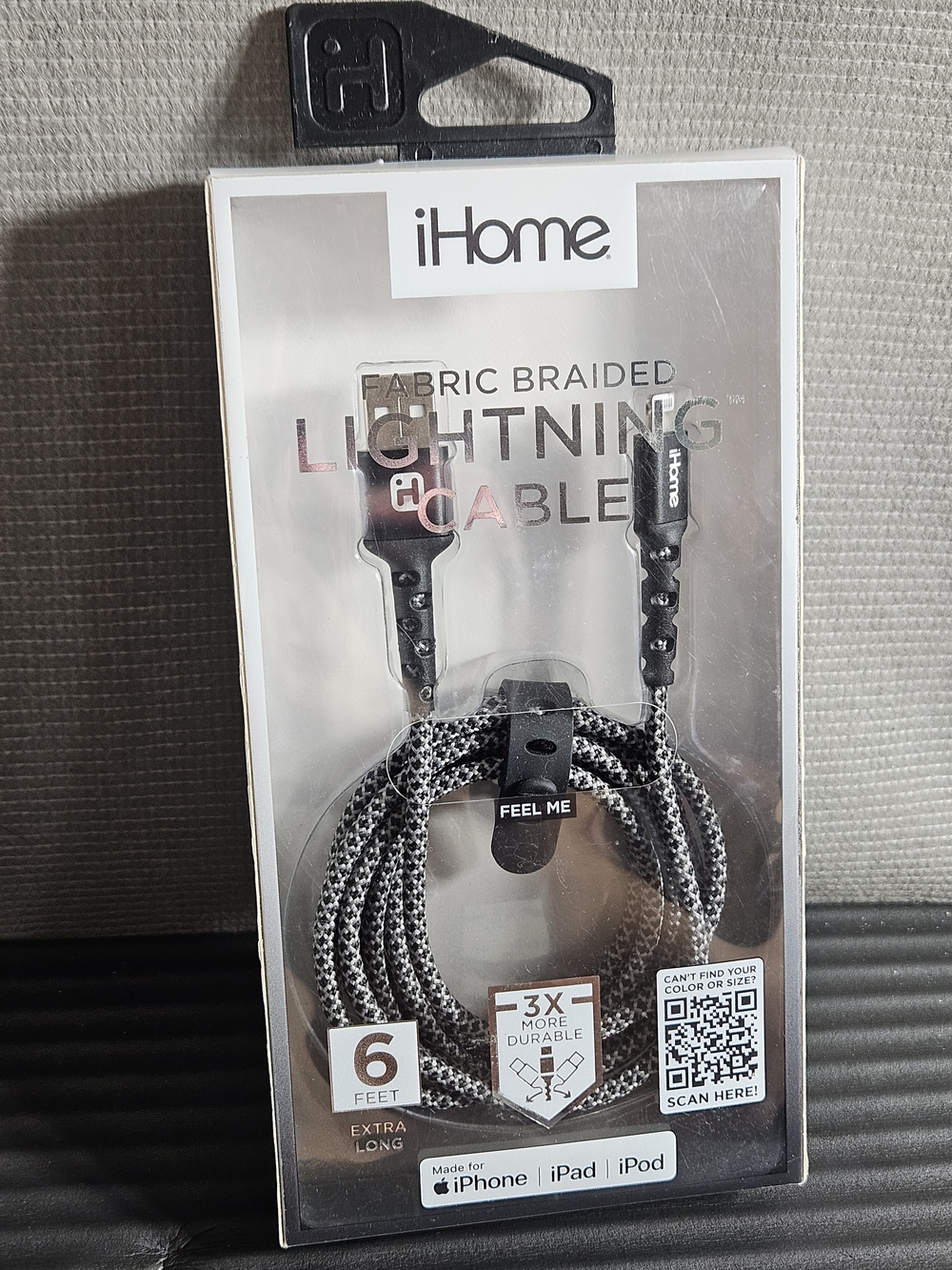 iHome 6ft. Braided USB-C Charging & Sync Cable -Black-Fabric Braided IPhone Ipad